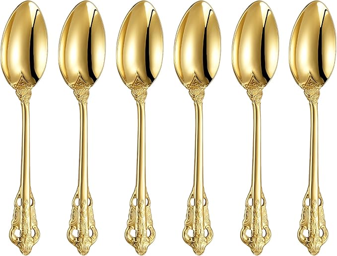 KEAWELL Luxurious 5.1-Inch Espresso Spoons Set - 6 Pieces - Mini Coffee Spoon, 18/10 Stainless Steel - Gorgeous Design with Exceptional Mirror Polished Finish (Gold)