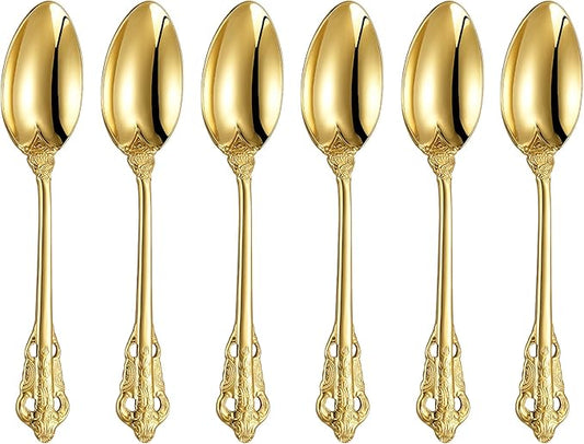 KEAWELL Luxurious 5.1-Inch Espresso Spoons Set - 6 Pieces - Mini Coffee Spoon, 18/10 Stainless Steel - Gorgeous Design with Exceptional Mirror Polished Finish (Gold)