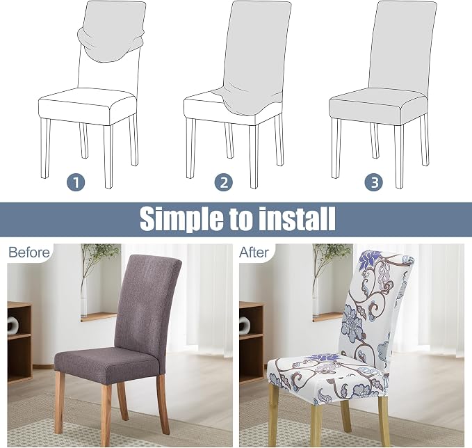 Dining Chair Covers, Stretch Seat Covers, Washable Furniture Protector | 4 Pack, Washable, Stretch Fit, Soft, Non Slip, Dining Chair Covers, Seat Protector, Furniture Cover,Easy Clean - Image 4