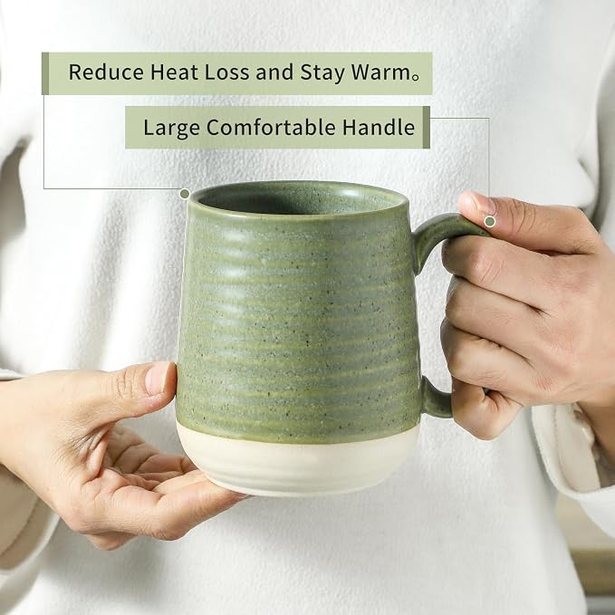 Hasense Stoneware Coffee Mugs Set of 6, 15 Oz Large Coffee Cups with Handle, Tea Mugs for Men and Women, Modern Coffee Mug for Cappuccino, Milk, Cocoa, Microwave & Dishwasher Safe, Green - Image 4