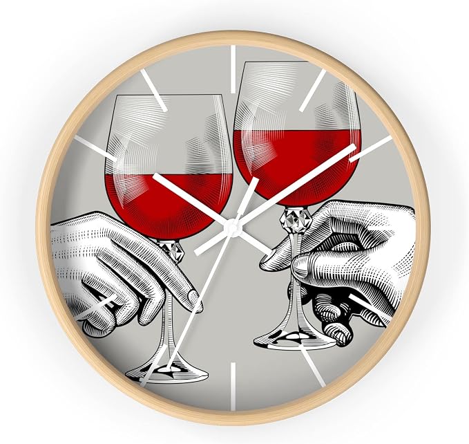 Mozingo ~ Wine Clock for Kitchen Bar Wall It's Wine O'clock Silent Time Gift Home Decor Made In USA, 10" (Hour Marks - Lines, Clock Frame Color - Natural Wood, Wine Theme #04) by Unknown