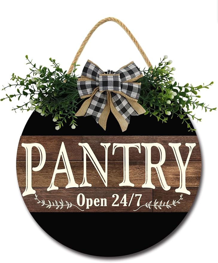 Pantry Sign Front Door Porch Decorations, Round Rustic Wood Hanging Sign for Farmhouse Porch Outdoor Home Holiday Front Door Sign Decor by SLIYIYoo