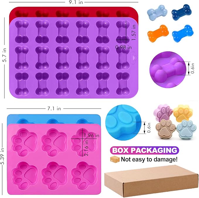 Dog Treat Molds Silicone,Dog Paw and Bone Silicone Molds,Non-Stick Food Grade Silicone Moldsfor Chocolate,Candy,Jelly,Dog Treats - Set of 11