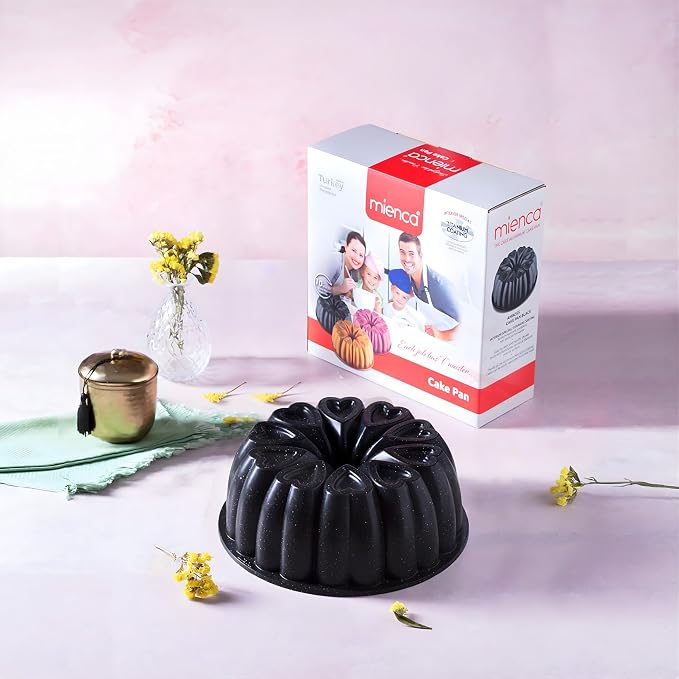Heart Shape Aluminum Cake Pan, Titanium Coating, Non-Stick, 12 Cups, Heavy Duty, Gifts for Mom, Molded Cake Pan, 10 Inch Baking Mold, Cast Aluminum Fluted Tube Pan, Easy to Clean (Black) - Image 3