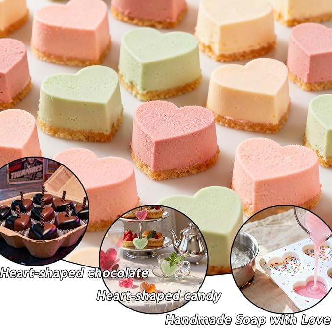 Valentine's Day Heart Silicone Molds Set of 2 Non Stick Food Grade Baking Molds for Chocolate Candy Soap Cake Decorating Perfect for Valentine's Day Gifts DIY Baking Enthusiasts