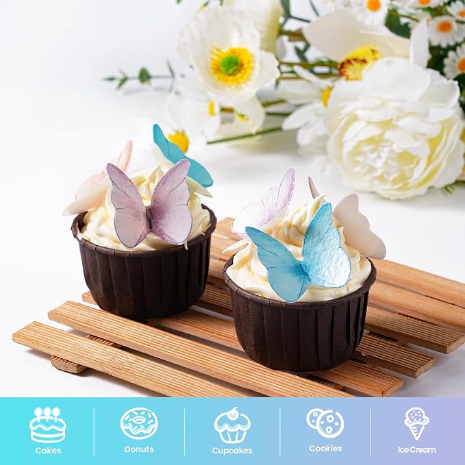 48 Pcs Butterfly Cake Decorations, Edible Wafer Paper Butterflies, Edible Butterfly Cake Decorations, Cupcake Topper, Mix Colors - Image 3