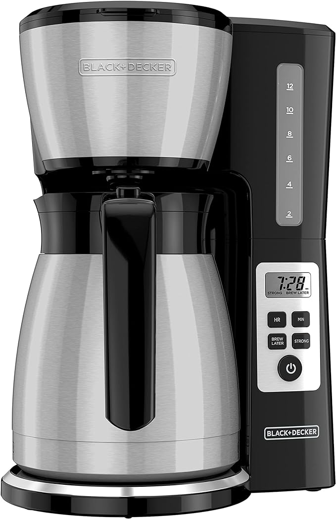BLACK+DECKER 12 Cup Thermal Programmable Coffee Maker with Brew Strength and VORTEX Technology, Black/Steel, CM2046S | Programmable coffee maker with Vortex showerhead, brew strength control and mess-free Perfect Pour spout. - Image 2