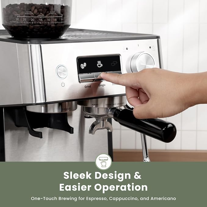 Gevi 20 Bar Espresso Machine with Grinder & Steam Wand for Latte Cappuccino | Removable Water Tank, Powerful Milk Frother, Stable Pressure System For Crafting Silky Homemade Coffee Drinks - Image 7