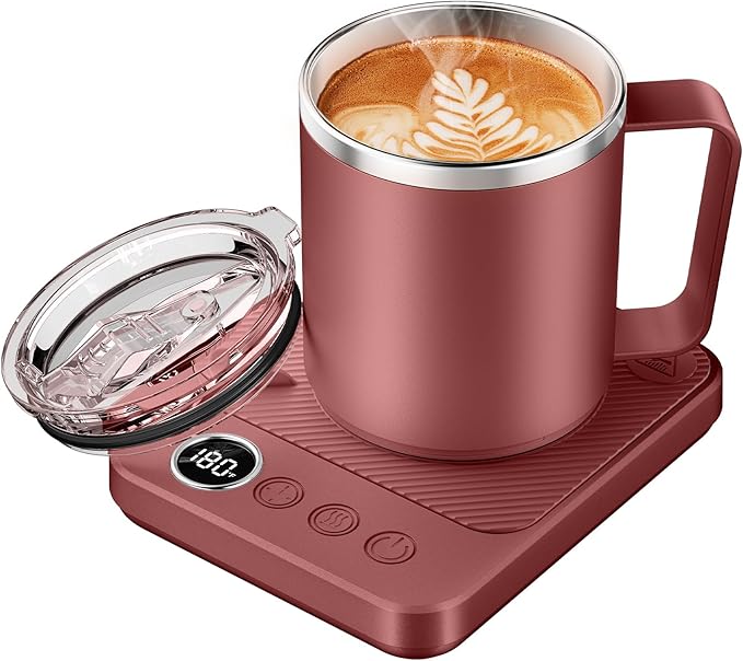 Felibeaco Coffee Mug Warmer & Mug Set for Desk, Smart Coffee Cup Warmer with 16oz Heated Mug, Cup Heater with Auto Shut Off for Office/Home, Coffee Gifts for Women/Men/Dad on Father‘s Day, Red by MakeYourLifeEasier