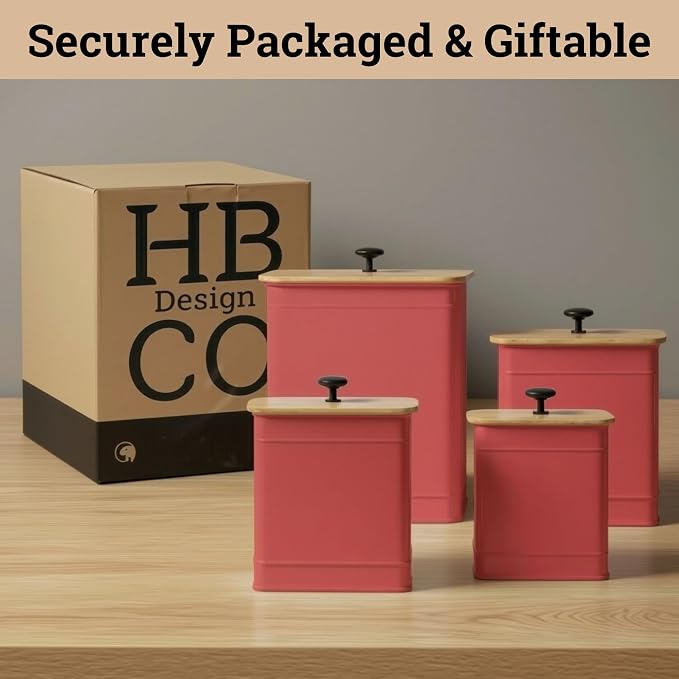 Kitchen Canisters for Countertop Set of 4 w/ Chalkboard Labels & Marker Pen | Airtight Easy Open Bamboo Lids, Dent-Resistant Thick Metal, Customizable Chalkboard Labels, Marker Pen Included, Set of 4 - Image 9
