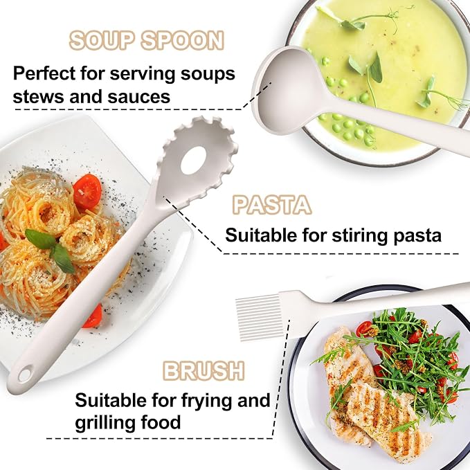 Kitchen Utensils Set, Umite Chef 22Pcs Silicone Cooking Utensils Set, Heat Resistant Silicone Kitchen Spatulas Set with Holder, White Cooking Gadgets Tools Set for Nonstick Cookware, Dishwasher Safe - Image 3