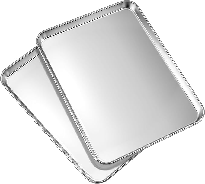 LIANYU Stainless Steel Cookie Sheet Pans, 17.5x13 Inch Baking Sheet 2 Pack | Commercial Grade Half Sheet Pan, Professional Bakeware Cookie Tray, Mirror Finish, Non Toxic, Easy Clean, Dishwasher Safe by LIANYU