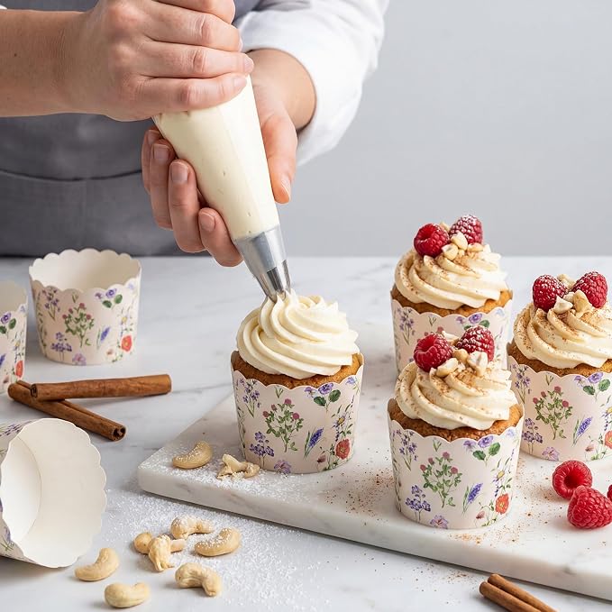 Qinyoung 150 Pcs Purple Lavender Wildflower Paper Baking Cups Vintage Purple Floral Cupcake Wrappers Liner Disposable Flower Muffin Case for Spring Summer Wedding Baby Shower Birthday Tea Party Decor - Image 3