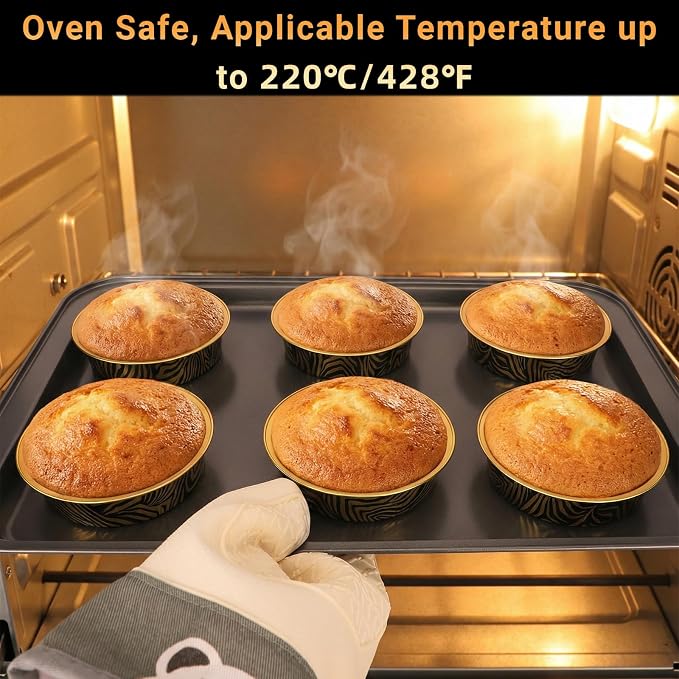 Beasea 4 Inch Pie Tins with Lids, 50 Pack 7.3 Oz Disposable Mini Tart Tins, Aluminum Foil Baking Tins Small Round Muffin Container Mini Cheesecake Cups for Pie Tart Quiche - Tiger Stripes - Image 5