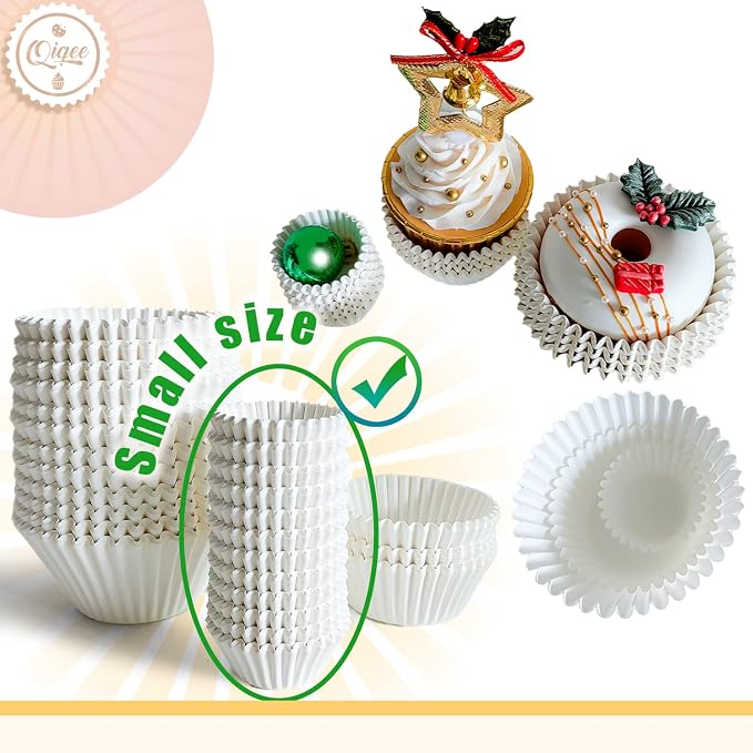 qiqee 600 Count Mini Cupcake Liners White Muffin Liners Food Grade Baking Cups Paper No Smells（Small Size） - Image 4