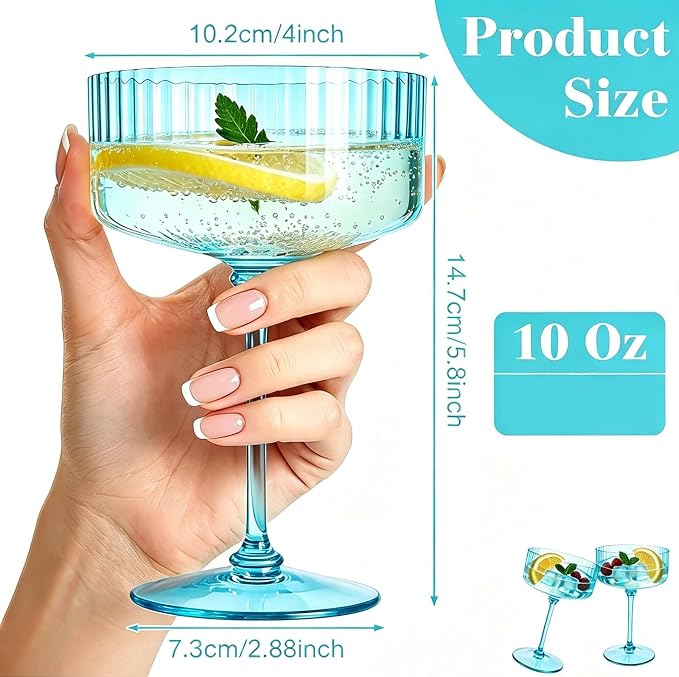 PLULON 12 Pcs Green Coupe Martini Glasses Cocktail Champagne Cup 10 Oz | Ribbed Plastic Martini Espresso Glasses for Bar Drinking Gifts Wedding Birthday Party, Detachable Margarita Cup Glassware - Image 3