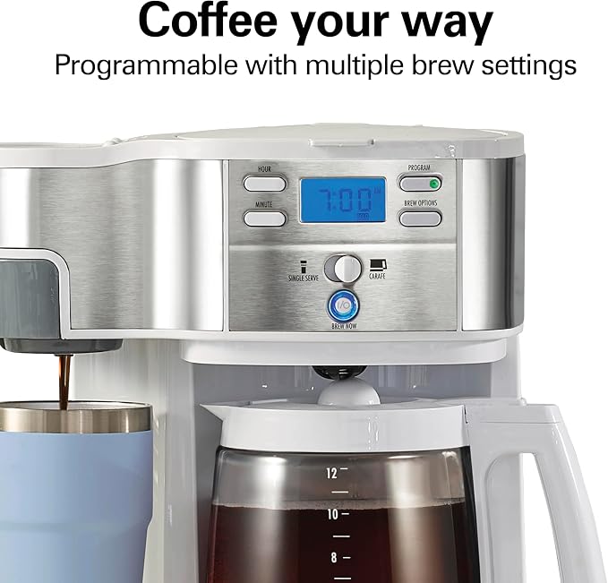 Hamilton Beach 2-Way Programmable Coffee Maker & Single Serve Coffee Maker | 12 Cup Glass Carafe | White with Stainless Steel Accents | 49933 - Image 7