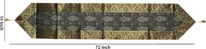 Black Silk Table Runner 72 x 14 Inch | Decorative Dining Table Runner with Tassels | Traditional Woven Table Linen for Dining Room, Coffee Table, Console Table & Home Décor - Image 3