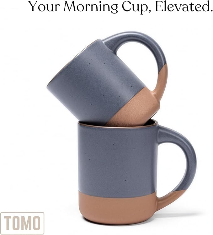 TOMO Mugs Set of 2, 12oz Modern Stoneware Coffee Mugs, Large Handle Ceramic Drinkware - Harbor Blue - Image 4