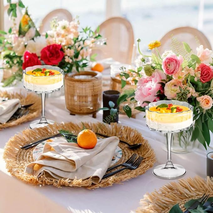 Vintage Champagne Coupes Glass Cute Martini Cocktail Glasses,13oz Crystal Martini Wine Glasses Set Of 6 Elegant Flower -Shaped Goblet Drinking Champagne Dessert Yogurt Ice Cream Glassware Cups Clear - Image 2
