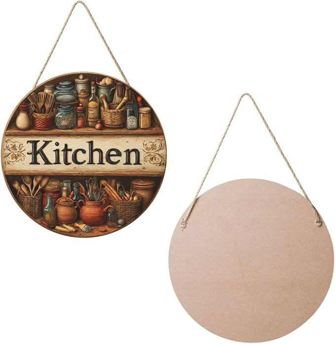 12inch Round Wall Decor With Tiered Shelves, Copper, Jars & Utensils, Rustic Kitchen Pantry Wooden Plaque, Kitchen Door Hanging Art, Home Decoration Artworks Create An Atmosphere - Image 2