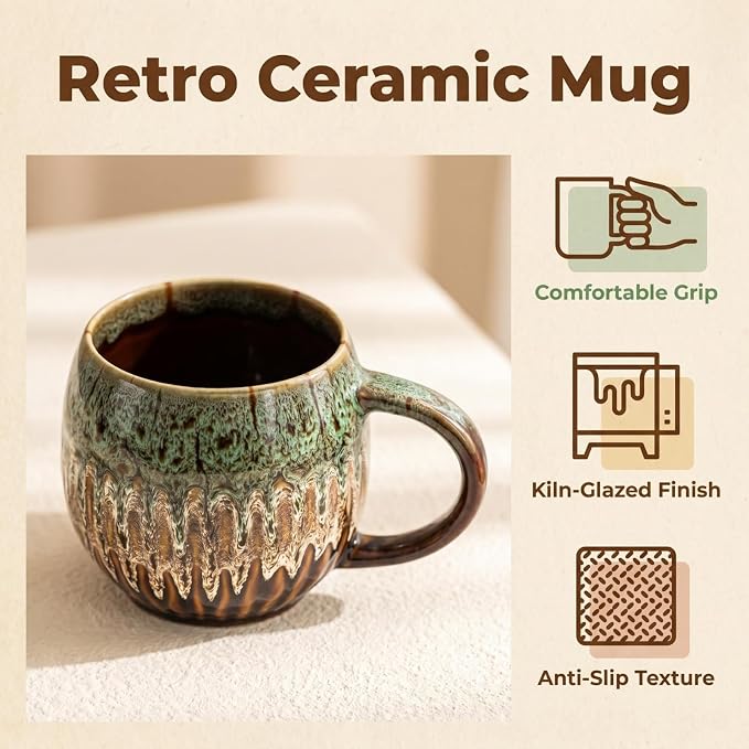 Large Ceramic Coffee Mug - 13oz Tea Cup, Green, Set of 4 | Large Tea Mug, Microwave Safe, Dishwasher Safe - Image 5