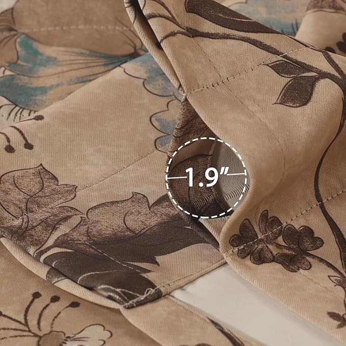 H.VERSAILTEX Blackout Curtain Valances for Kitchen Window/Living Room/Bathroom Privacy Added Rod Pocket Home Decoration Winow Valance, 52" W x 18" L, Floral in Brown and Blue - Image 5