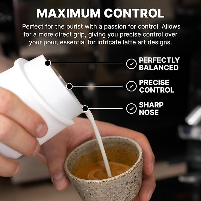 Subminimal FlowTip Handless Jug - Stovetop Milk Frothing, Foaming Pitcher for Barista-Style Coffee - Cappuccino & Latte Art Pouring Jug with Heat Resistant Handle - Coffee Lover Gifts - 450ml, White
