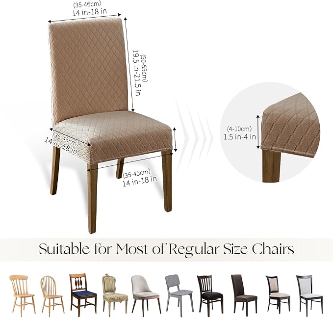MOSAYT 100% Waterproof Dining Room Chair Covers Set of 4, Super Fit Stretch Jacquard Parson Chairs Slipcovers Removable Washable Chair Seat Protectors for Home, Kitchen, Banquet (Khaki) - Image 6