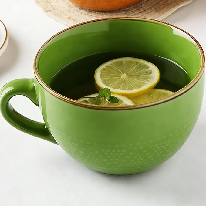 Disoza Large Coffee Cup Ceramic Soup Mug with Handles 24 Ounce Oversized Mugs Bowl Porcelain Coffee Tea Cup Green XXL Cereal Bowls Soups Ramen Salad Bowl Cappuccino Cups Large Soup Bowl by DISOZA