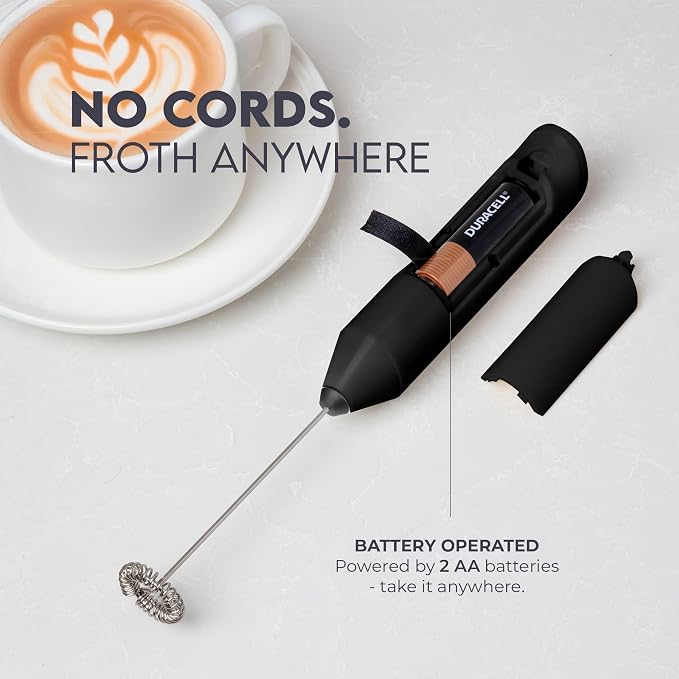Zulay Kitchen Powerful Milk Frother AA Batteries Included – Ultra Fast Handheld Drink Mixer with Stainless Steel Whisk Stirrer for Coffee, Protein, Matcha & More, Frother Wand Electric Frothmate - Image 6