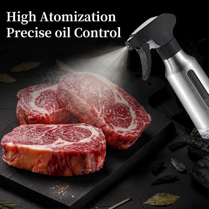 Oil Sprayer for Cooking,Stainless Steel Olive Oil Mister for Air Fryer Black Nozzel Dispenser Bottles Fat Reduction Glass Oil Control Spray Pot 6.35oz(180ml) Capacity - Image 3