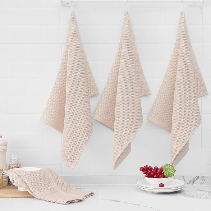 Homaxy 100% Cotton Oversized Waffle Weave Kitchen Towels 8-Pack, Beige | 20 x 28 Inches, Ultra Soft Absorbent Dish Towels, Quick Drying Large Cleaning Towels - Image 6