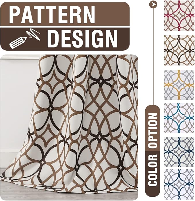 H.VERSAILTEX Blackout Curtains Printed Design 63 Inch Length 2 Panels Set Thermal Insulated Curtains for Bedroom Living Room Geometric Modern Grommet Window Drapes - Taupe and Brown - Image 5