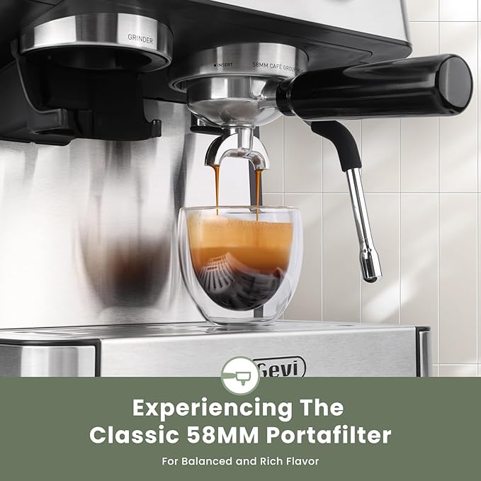 Gevi 20 Bar Espresso Machine with Grinder & Steam Wand for Latte Cappuccino | Removable Water Tank, Powerful Milk Frother, Stable Pressure System For Crafting Silky Homemade Coffee Drinks - Image 4