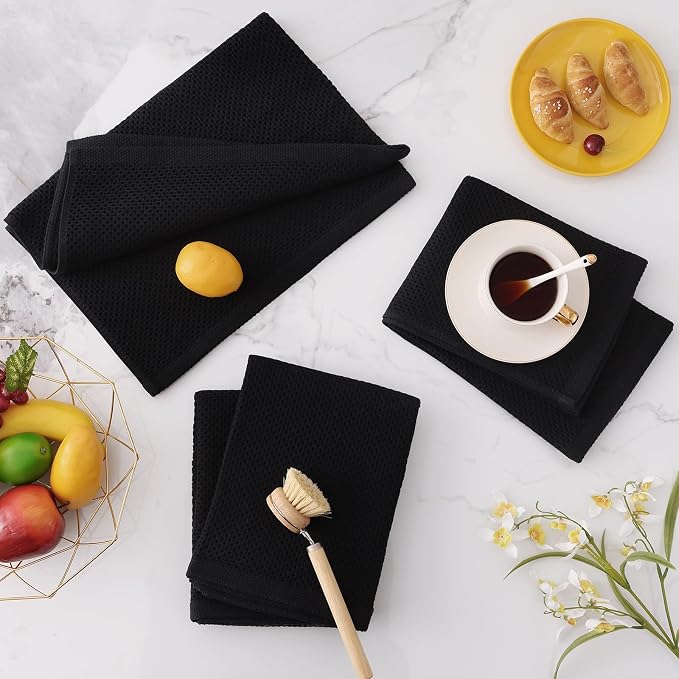 Homaxy 100% Cotton Oversized Waffle Weave Kitchen Towels 8-Pack, Black | 20 x 28 Inches, Ultra Soft Absorbent Dish Towels, Quick Drying Large Cleaning Towels - Image 7