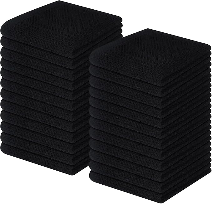 Homaxy 100% Cotton Waffle Weave Kitchen Dish Cloths 24-Pack, Black | 12 x 12 Inches, Ultra Soft Absorbent Dish Towels, Quick Drying Dish Rags with Hanging Loop by Homaxy