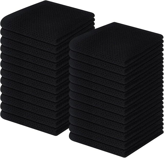Homaxy 100% Cotton Waffle Weave Kitchen Dish Cloths 24-Pack, Black | 12 x 12 Inches, Ultra Soft Absorbent Dish Towels, Quick Drying Dish Rags with Hanging Loop by Homaxy