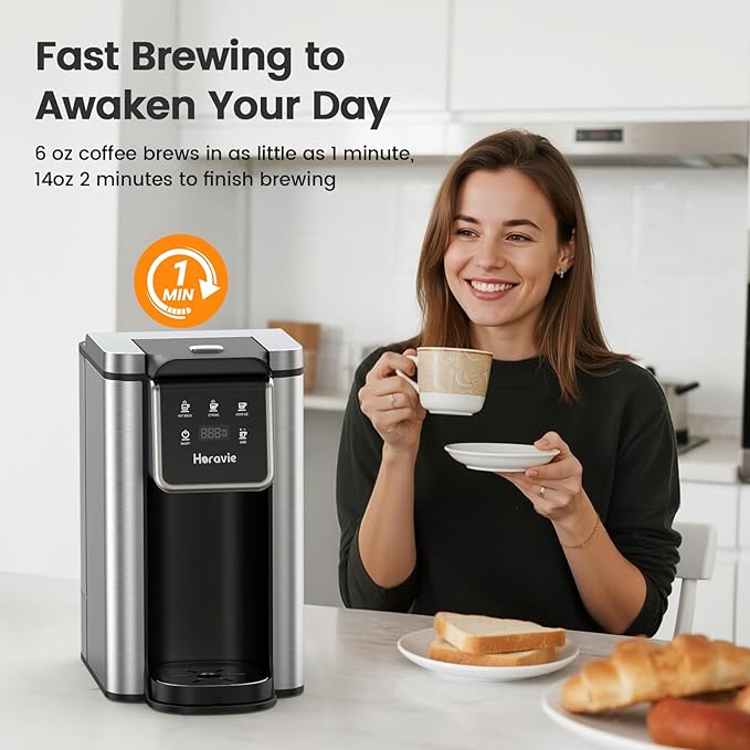 Horavie Single Serve Coffee Maker for K-Cup Pod & Grounds, Hot & Iced Coffee Maker, Strong Button Feature, 6 to 14oz Brew Sizes, 50oz Removable Reservoir, Fit 6.5" Mugs, Stainless Steel, Black - Image 4