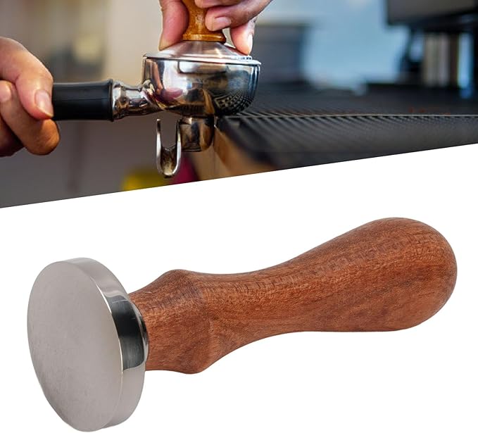 30mm Coffee Tamper, Stainless Steel Coffee Ground Press with Ergonomic Wooden Handle, Professional Espresso Tamper for Cafe and Home Use