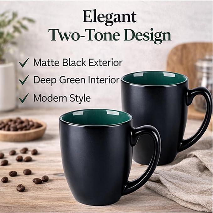 GBhome 16oz Coffee Mugs Set of 6, Large Ceramic Coffee Mugs for Man, Woman, Dad, Mom, Modern Coffee Mugs Set with handle for Tea/Latte/Cappuccino/Milk/Cocoa. Dishwasher&Microwave Safe,Green - Image 3