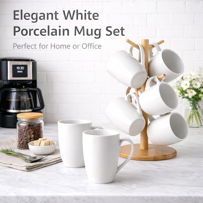 GBhome 12 OZ Off White Coffee Mugs, Ceramic Coffee Mugs Set with Large Handle for Man,Woman,Dad,Mom, Light Weight Coffee Mugs for Latte/Cappuccino/Cocoa/Milk, Dishwasher &Microwave Safe,12Pcs - Image 7