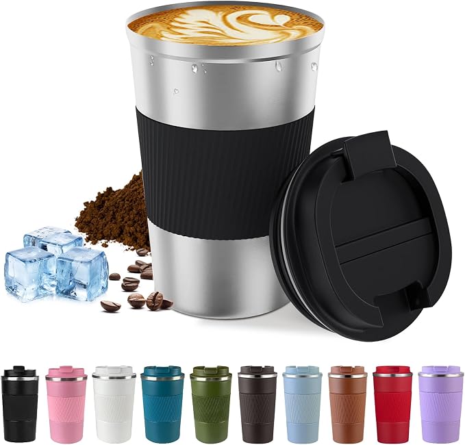 Vacuum Insulated Stainless Steel Travel Coffee Mug,Leak Proof Cup with Lid | 304 stainless steel mug with vacuum insulation, leak proof lid, silicone grip and car cup holder friendly design by SPLMIFA