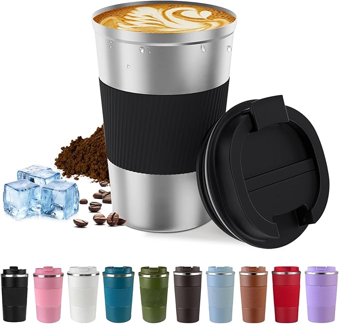 Vacuum Insulated Stainless Steel Travel Coffee Mug,Leak Proof Cup with Lid | 304 stainless steel mug with vacuum insulation, leak proof lid, silicone grip and car cup holder friendly design by SPLMIFA