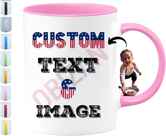 Custom Coffee Mug with Photo, Text, or Logo | Personalized Ceramic Mug 11oz | Customizable Gift for Men, Women | Unique Gift for Birthdays, Holidays, Christmas | White - Pink - Image 2