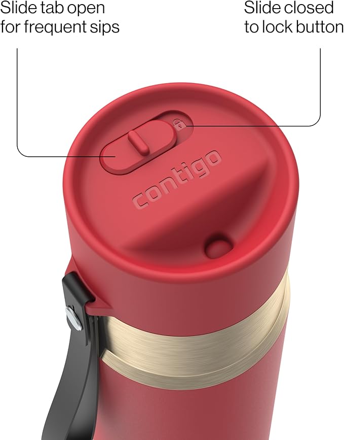 Contigo AutoSeal 24 oz Stainless Steel Vacuum-Insulated Water Bottle with Leakproof Push-Button Spout & Lock, Carry Strap, BPA-Free & Lead-Free, Dishwasher Safe - Image 3