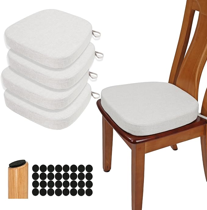 BUYUE Thickened 2.5" Dining Chair Cushions Set of 4, U-Shape High Density Foam Comfortable Chair Pads for Kitchen, Slip Resistant Indoor Seat Cushions (4 PCS, Light Gray) by BUYUE