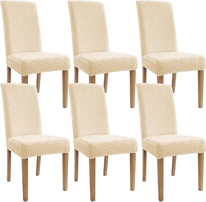 Cream White Chair Covers, Set of 6, Classic Style, Breathable, Machine Washable, For Kitchen, Hotel, Family Dining Room by WelcometoPromindflyplka