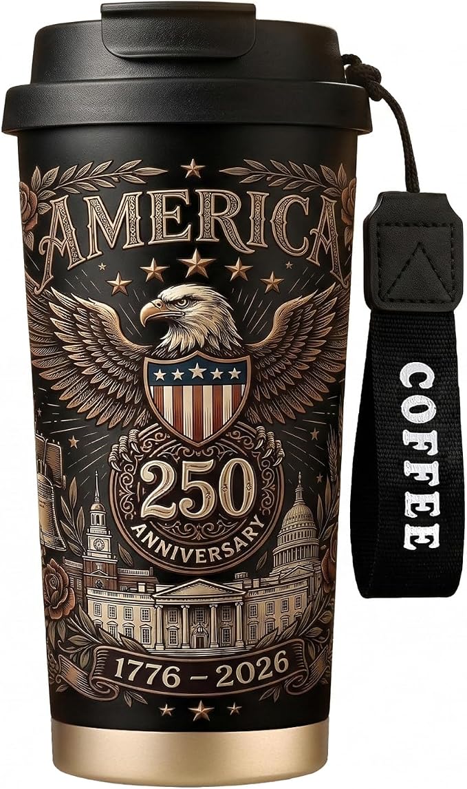 250th Anniversary Coffee Mug, 18 oz Insulated Mug, 250 Years America Garden Flag, Vintage Patriotic Design with 1776-2026 Dates, Military Anniversaries, Retirement & Holiday Commemorative Gift, Black by Unknown