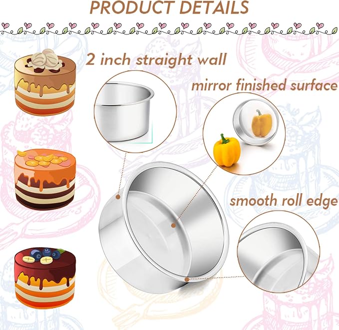 TeamFar 4 Inch Cake Pan, Stainless Steel Mini Cake Pan Round Baking Tins | Set of 3, Small Tier Cake Baking Pans Tins For Baking Steaming Serving, Healthy & Sturdy, Easy Clean & Dishwasher Safe - Image 2